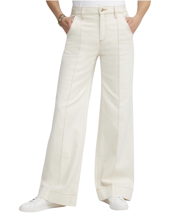 Pintuck High-Rise Wide-Leg Jeans